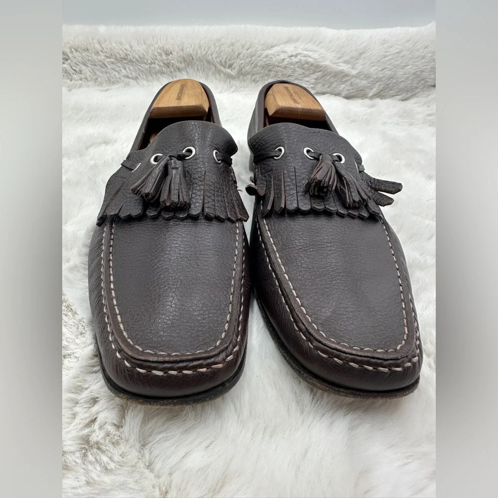 Salvatore Ferragamo tassel loafer brown pebble leather‎ dress shoes 11.5 D